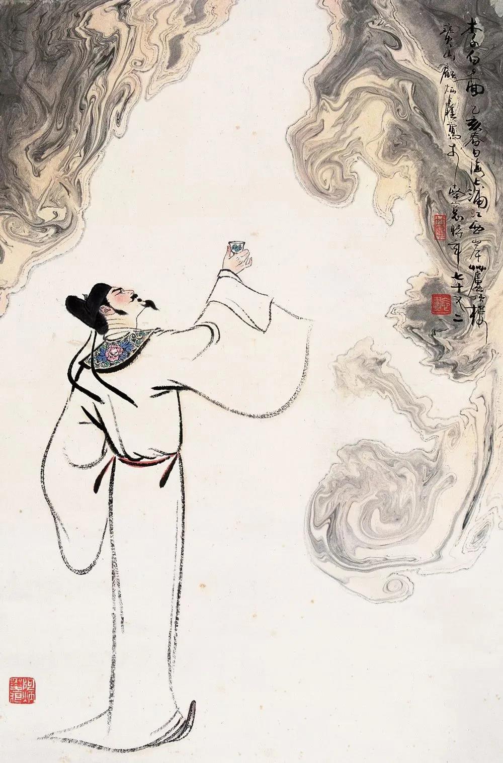 ▲“詩仙”李白勸自己喝酒：“舉杯邀明月，對飲成三人”。（圖片來源：三聯(lián)生活周刊）